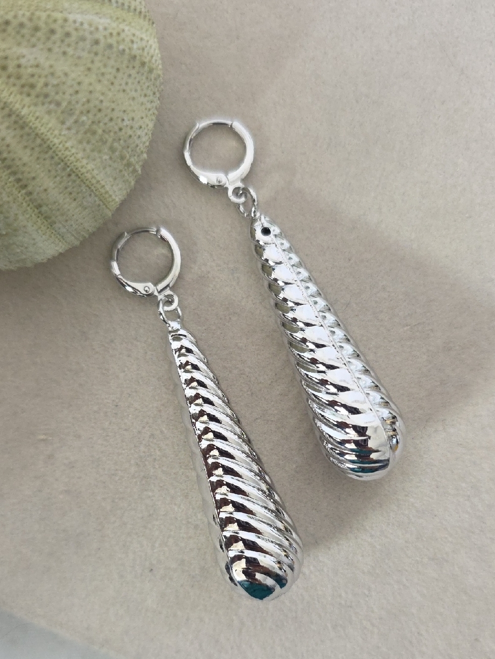 Silver Gold Filled Twisted Teardrop Dangle Earrings | Ribbed Huggie Hoops